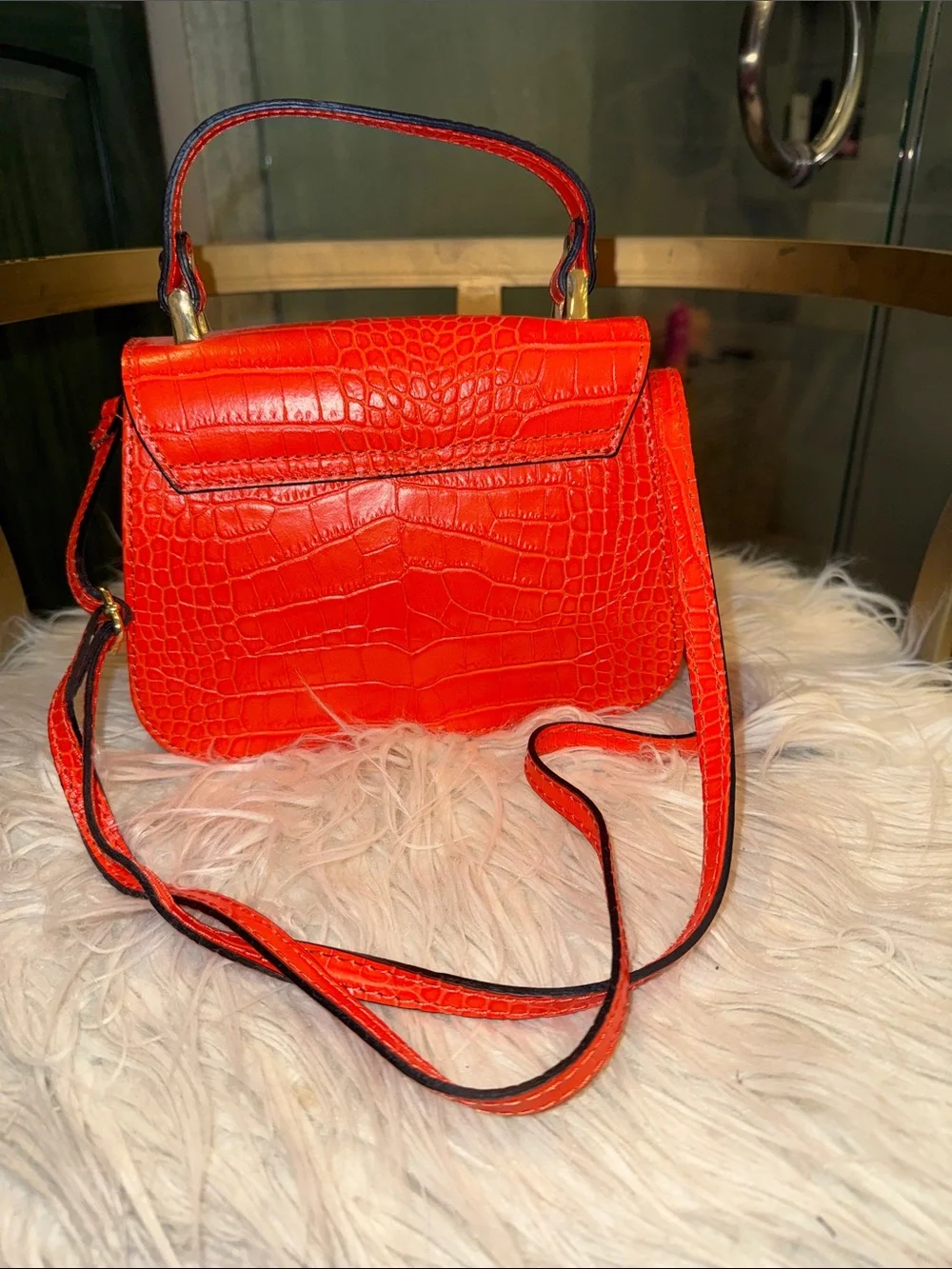 Orange Croc-Embossed Top Handle Bag - Unbranded